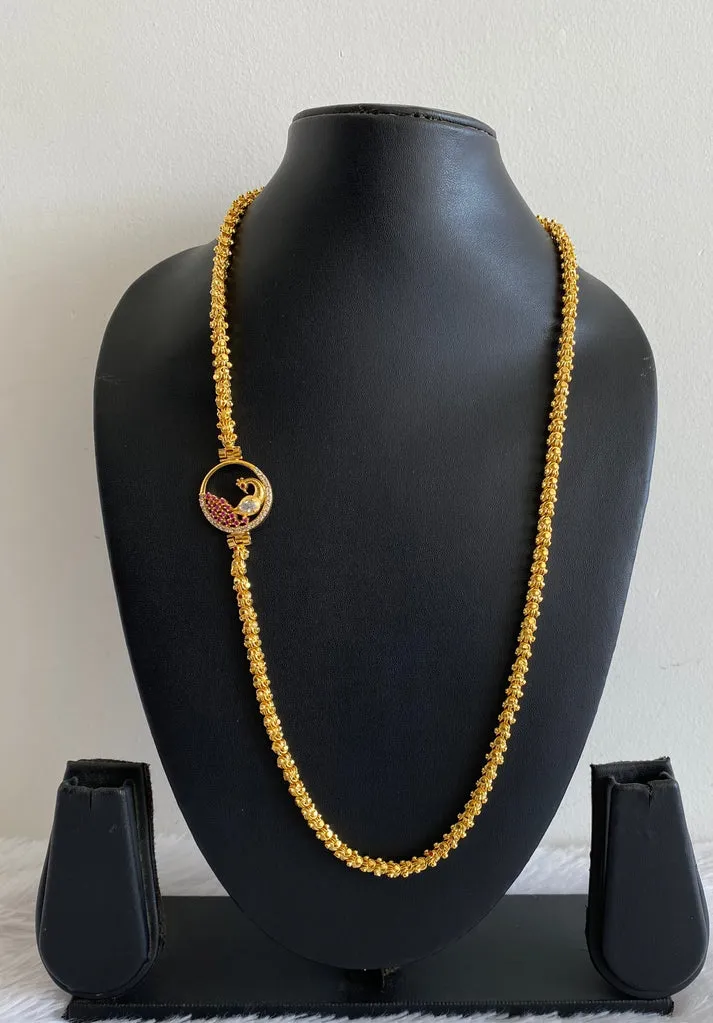 Gold tone Round Peacock Stone Mugappu Chain